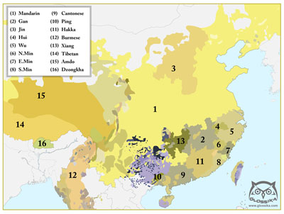 The Sino-Tibetan language family, including 